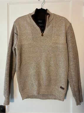 Buffalo David Bitton Tan 1/4-Zip Mock Neck Knit Sweater Medium